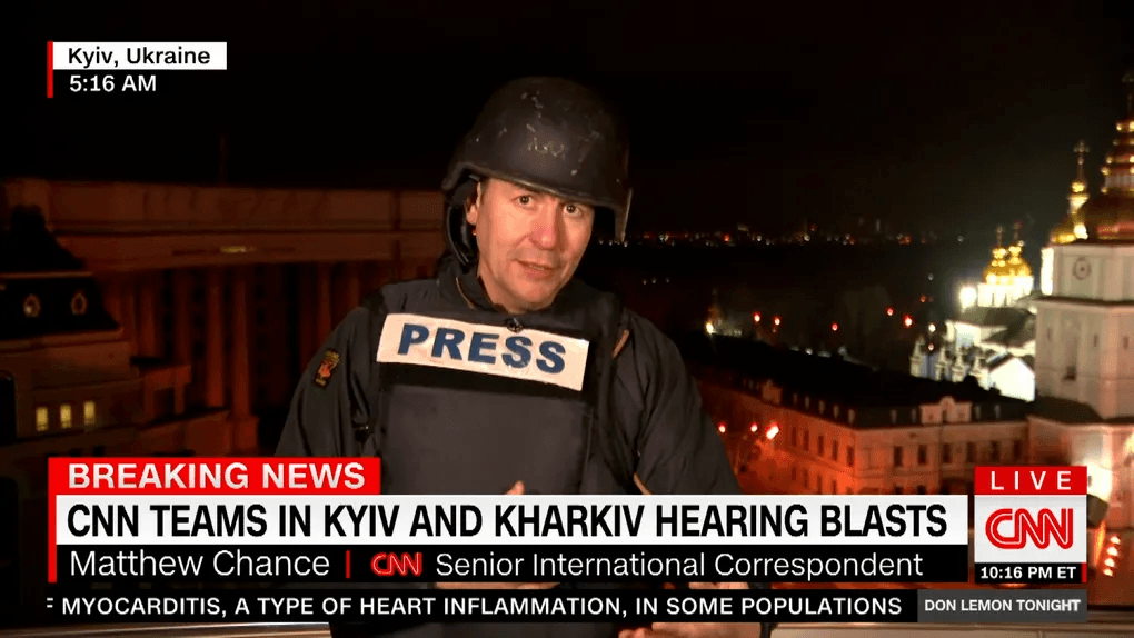 Журналист Мэтью Чэнс в эфире телеканала CNN, 24.02.2022